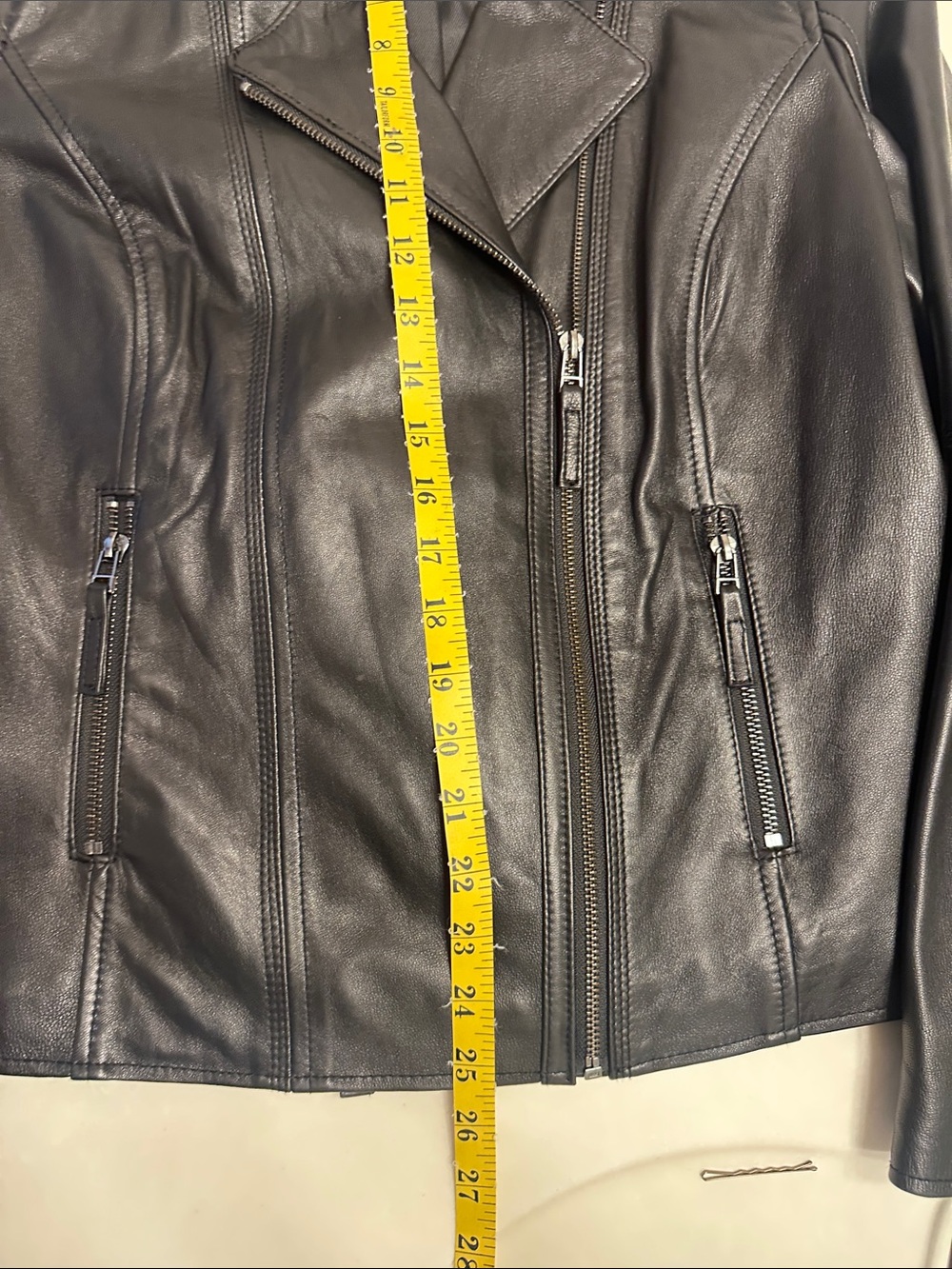 Charter Club Black Leather Moto-Style Zip Jacket - Picture 12 of 16